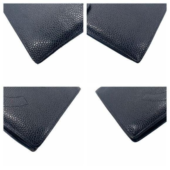 Authentic Chanel Wallet Long Black Caviar Skin Leather GG Vintage On Sale - Picture 3 of 11